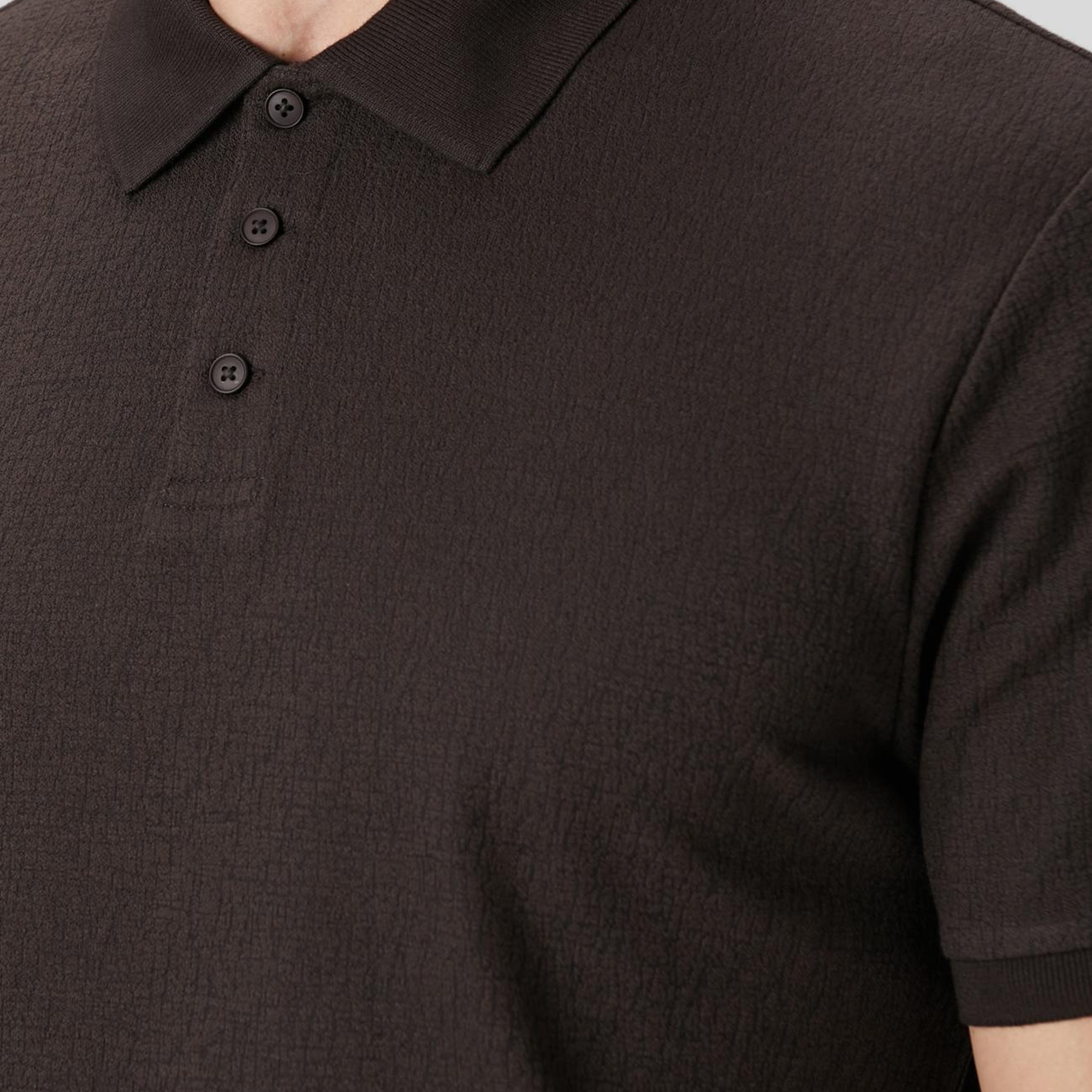 Network Erkek Kahverengi Polo Yaka Düğmeli Jakarlı T-shirt