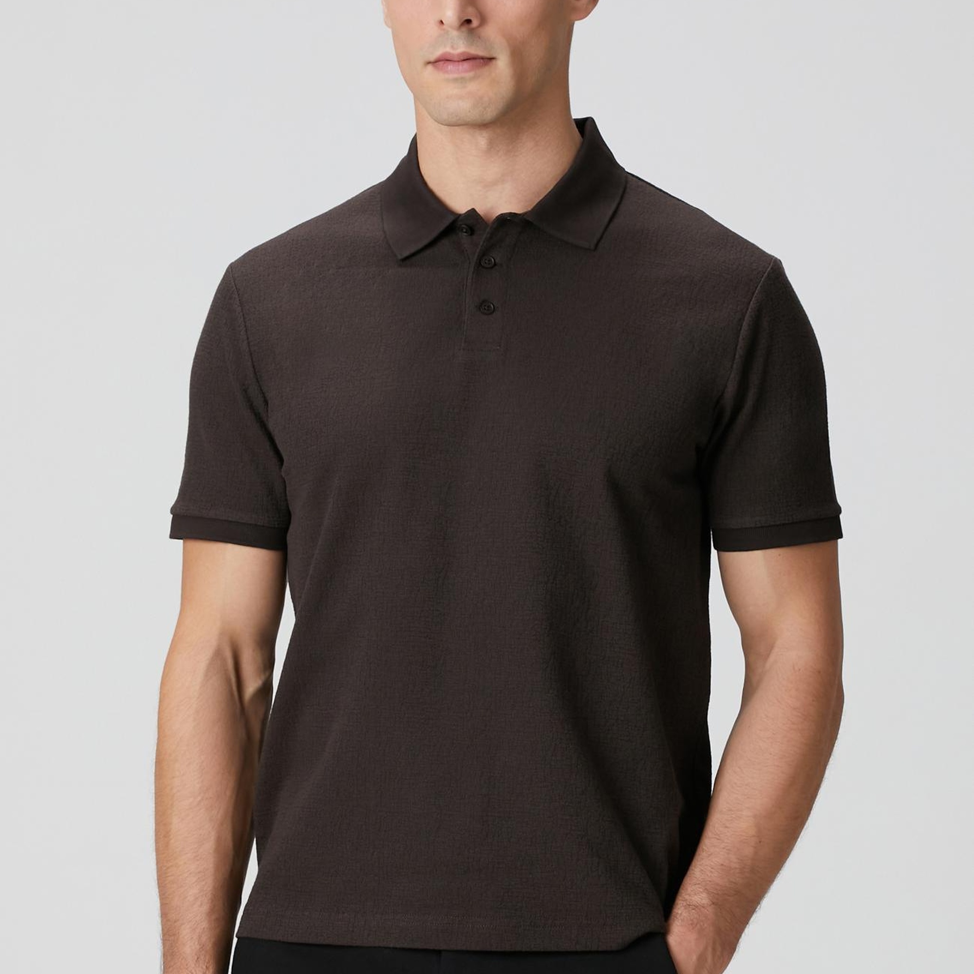 Network Erkek Kahverengi Polo Yaka Düğmeli Jakarlı T-shirt