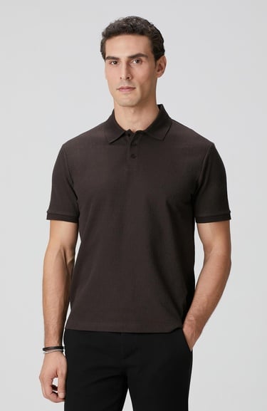  Network Erkek Kahverengi Polo Yaka Düğmeli Jakarlı T-shirt