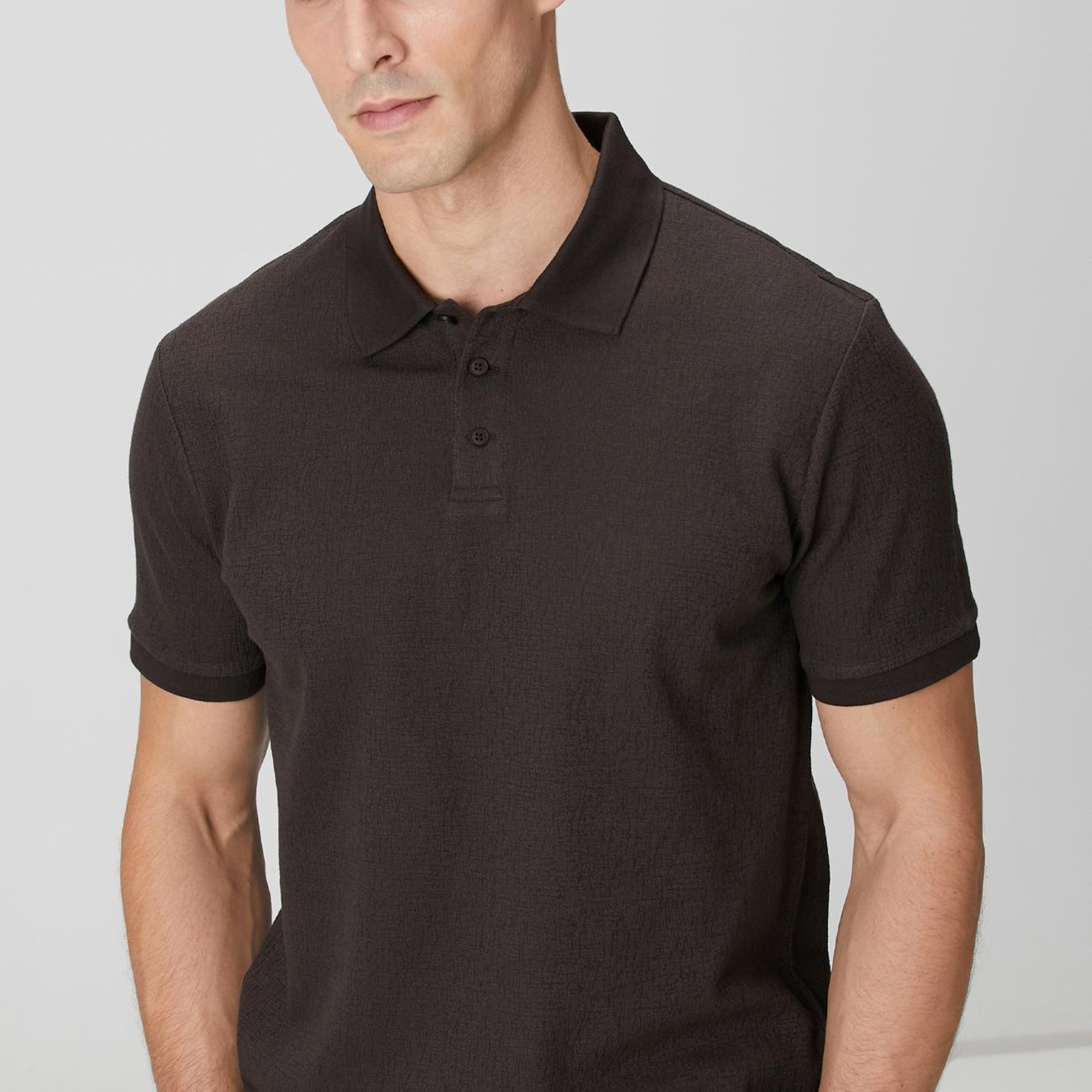 Network Erkek Kahverengi Polo Yaka Düğmeli Jakarlı T-shirt