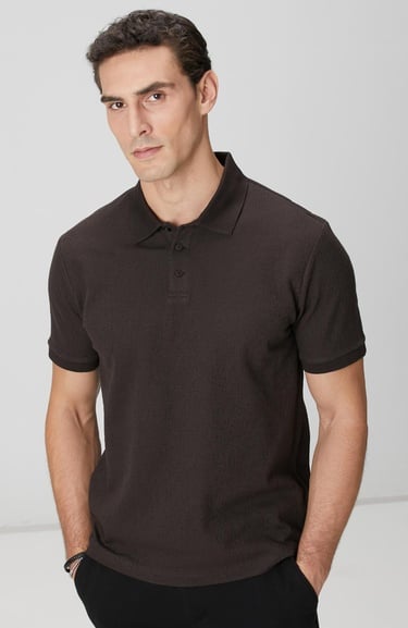  Network Erkek Kahverengi Polo Yaka Düğmeli Jakarlı T-shirt