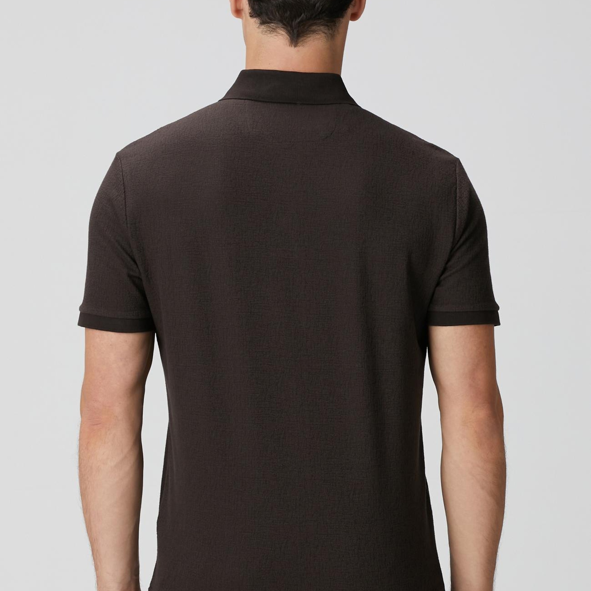 Network Erkek Kahverengi Polo Yaka Düğmeli Jakarlı T-shirt