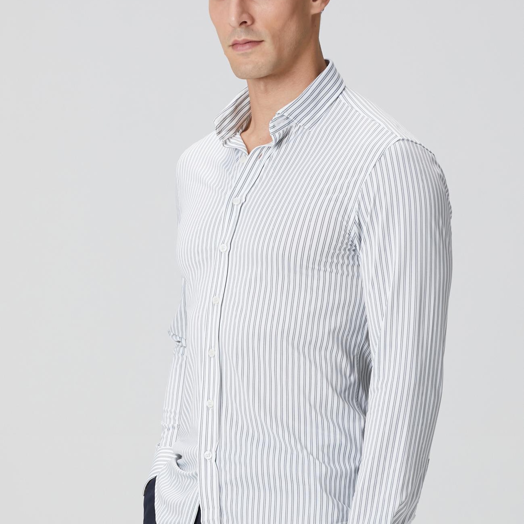 Network Erkek Siyah Beyaz N-Tech Çizgili Gömlek