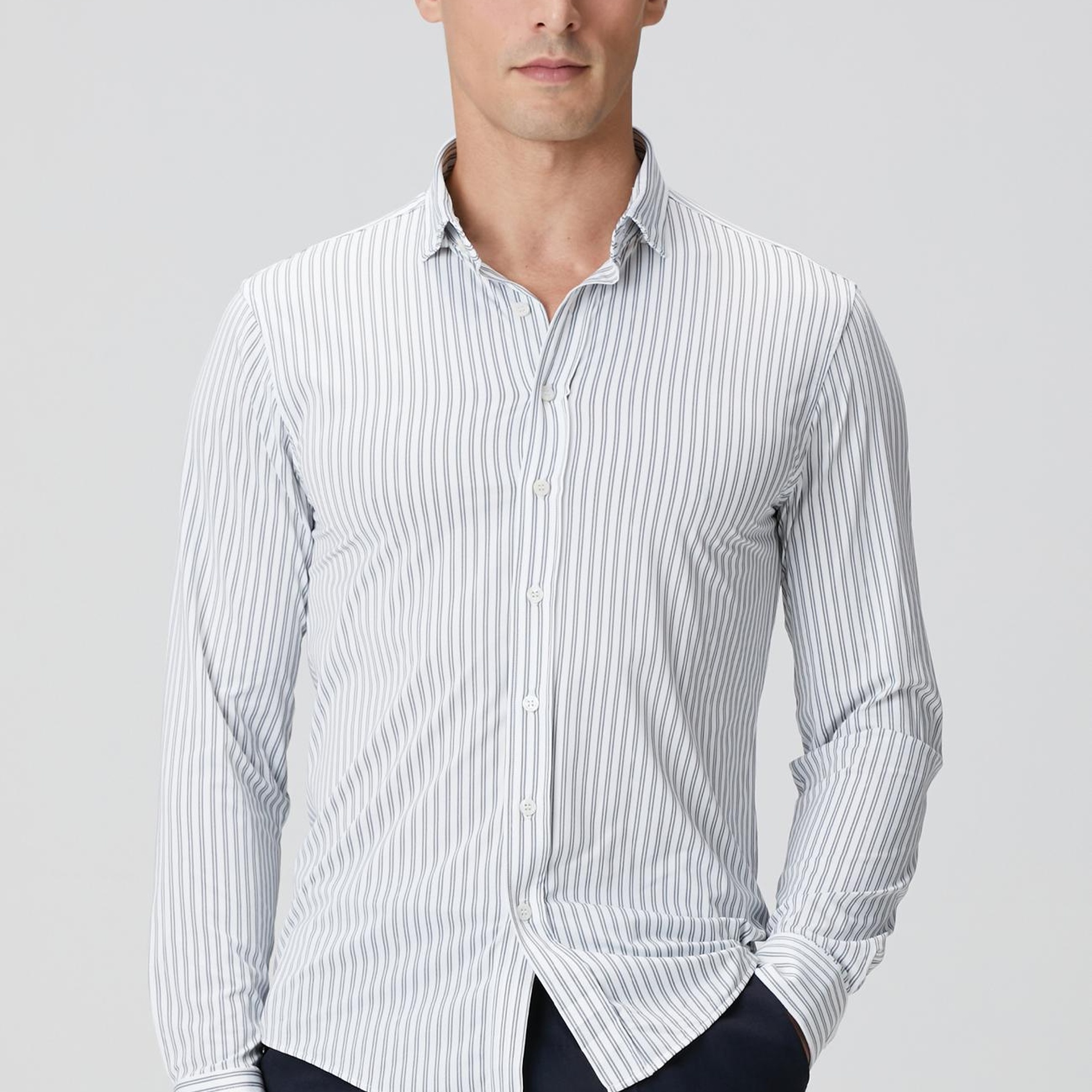 Network Erkek Siyah Beyaz N-Tech Çizgili Gömlek