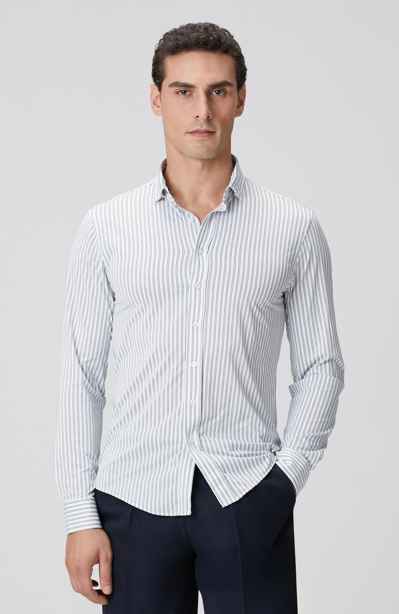  Network Erkek Siyah Beyaz N-Tech Çizgili Gömlek