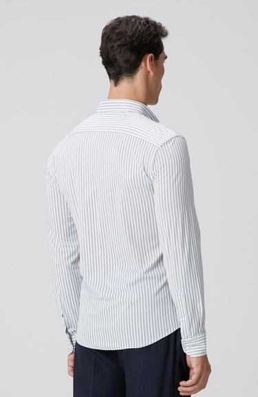  Network Erkek Siyah Beyaz N-Tech Çizgili Gömlek