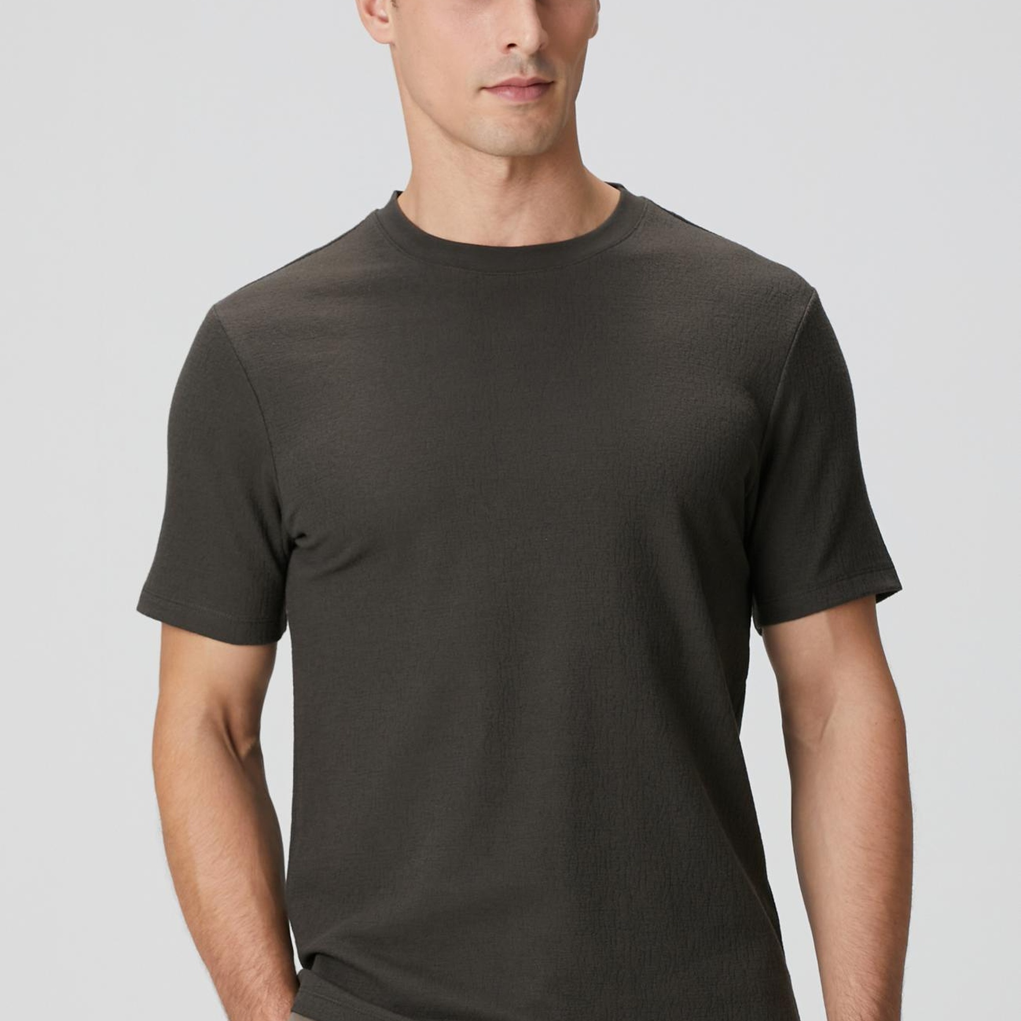 Network Erkek Haki Jakarlı Bisiklet Yaka Jakarlı T-shirt