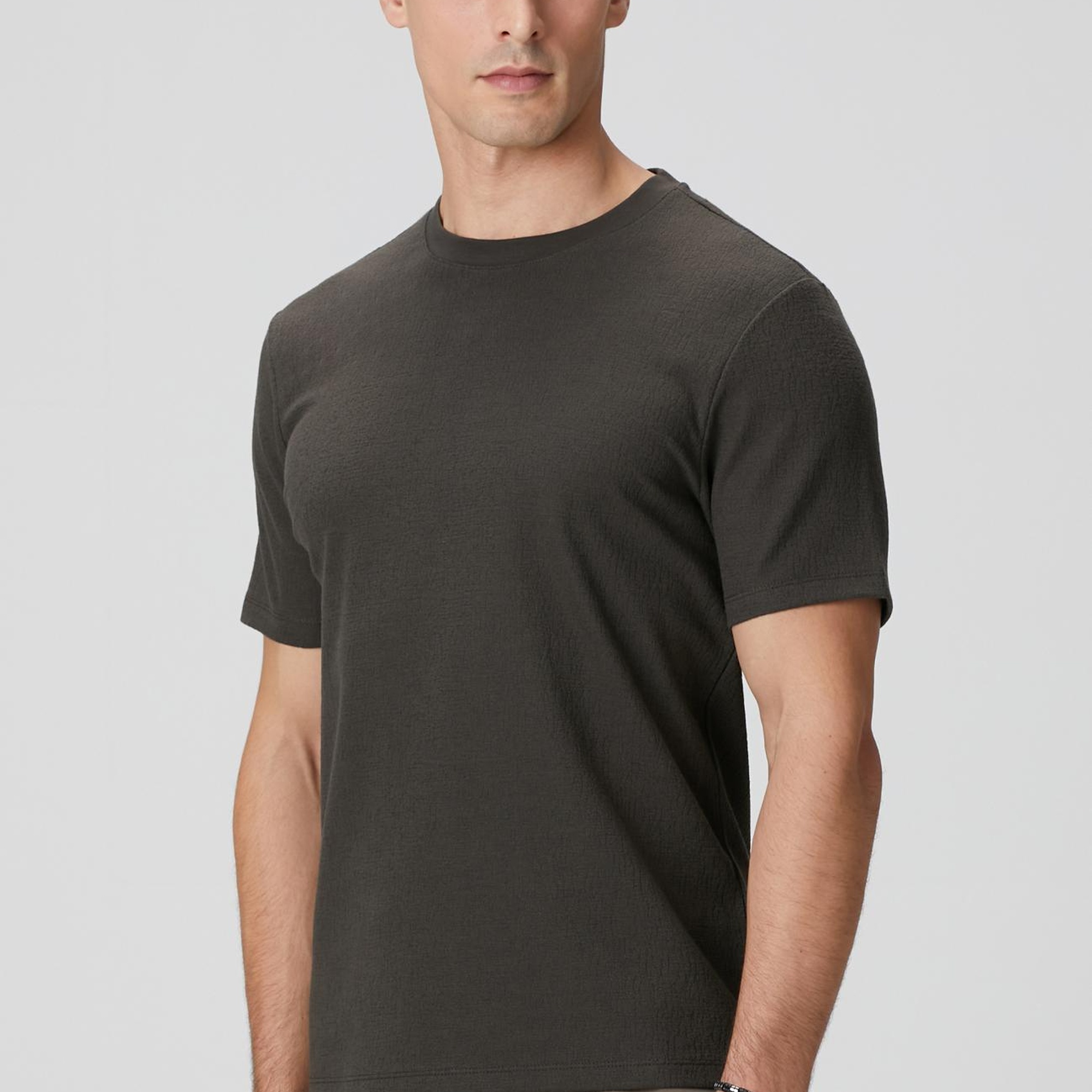 Network Erkek Haki Jakarlı Bisiklet Yaka Jakarlı T-shirt