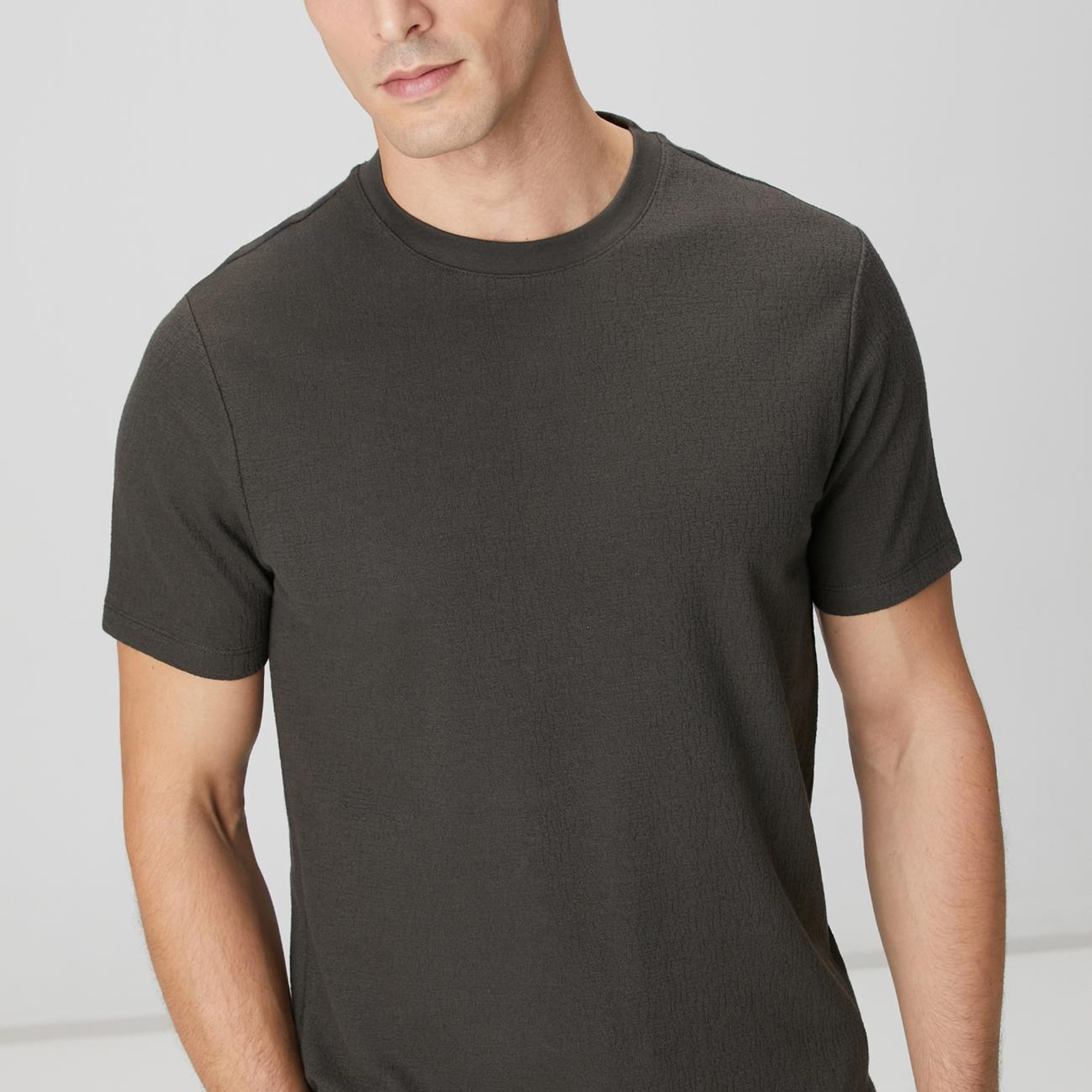 Network Erkek Haki Jakarlı Bisiklet Yaka Jakarlı T-shirt