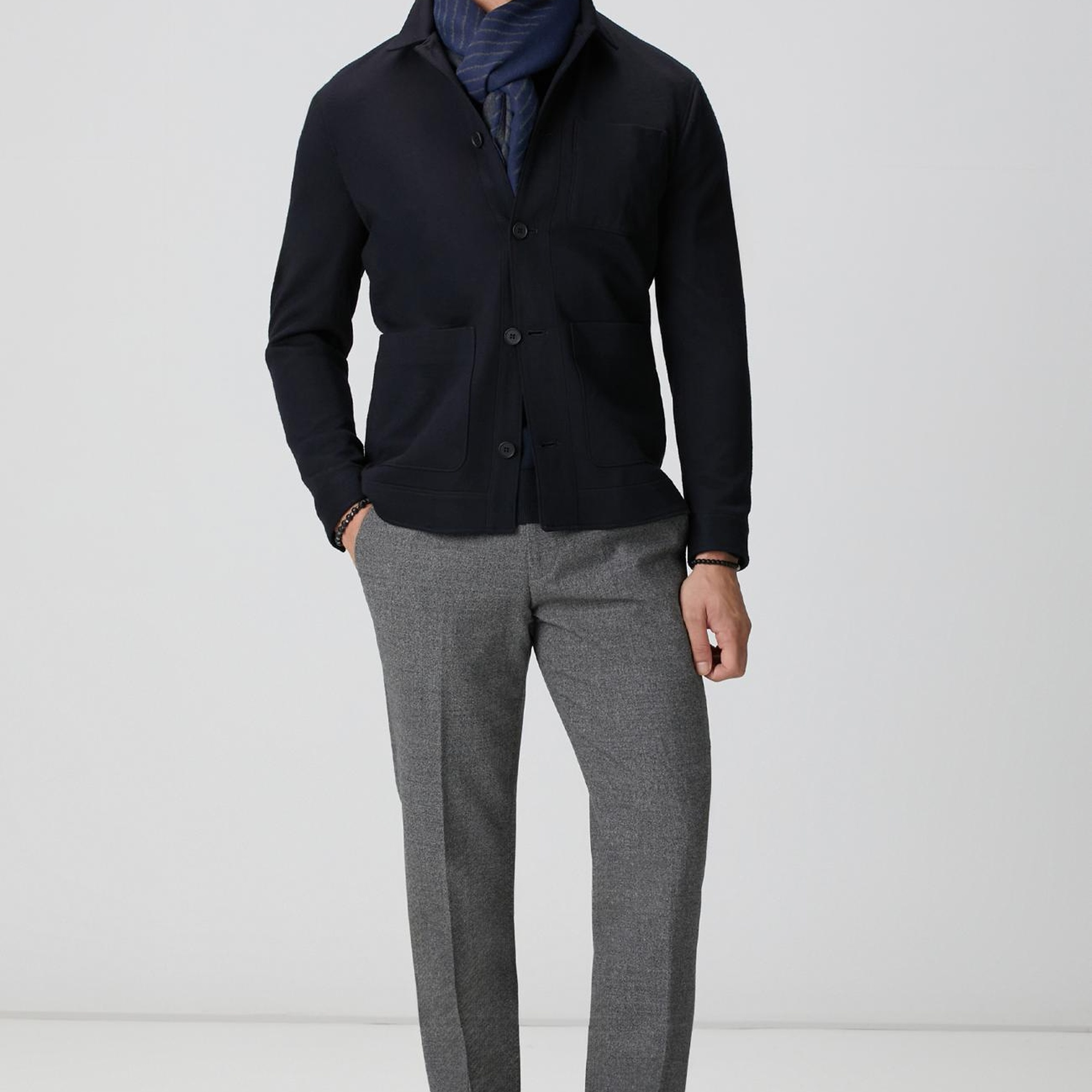 Network Erkek Gri Desenli Yün Karışımlı Pantolon