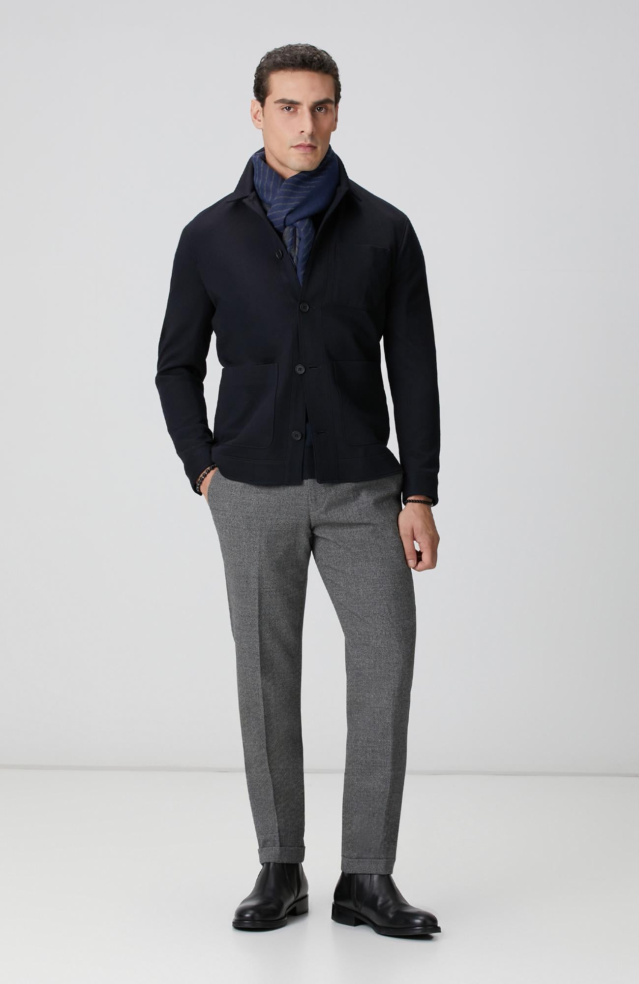  Network Erkek Gri Desenli Yün Karışımlı Pantolon