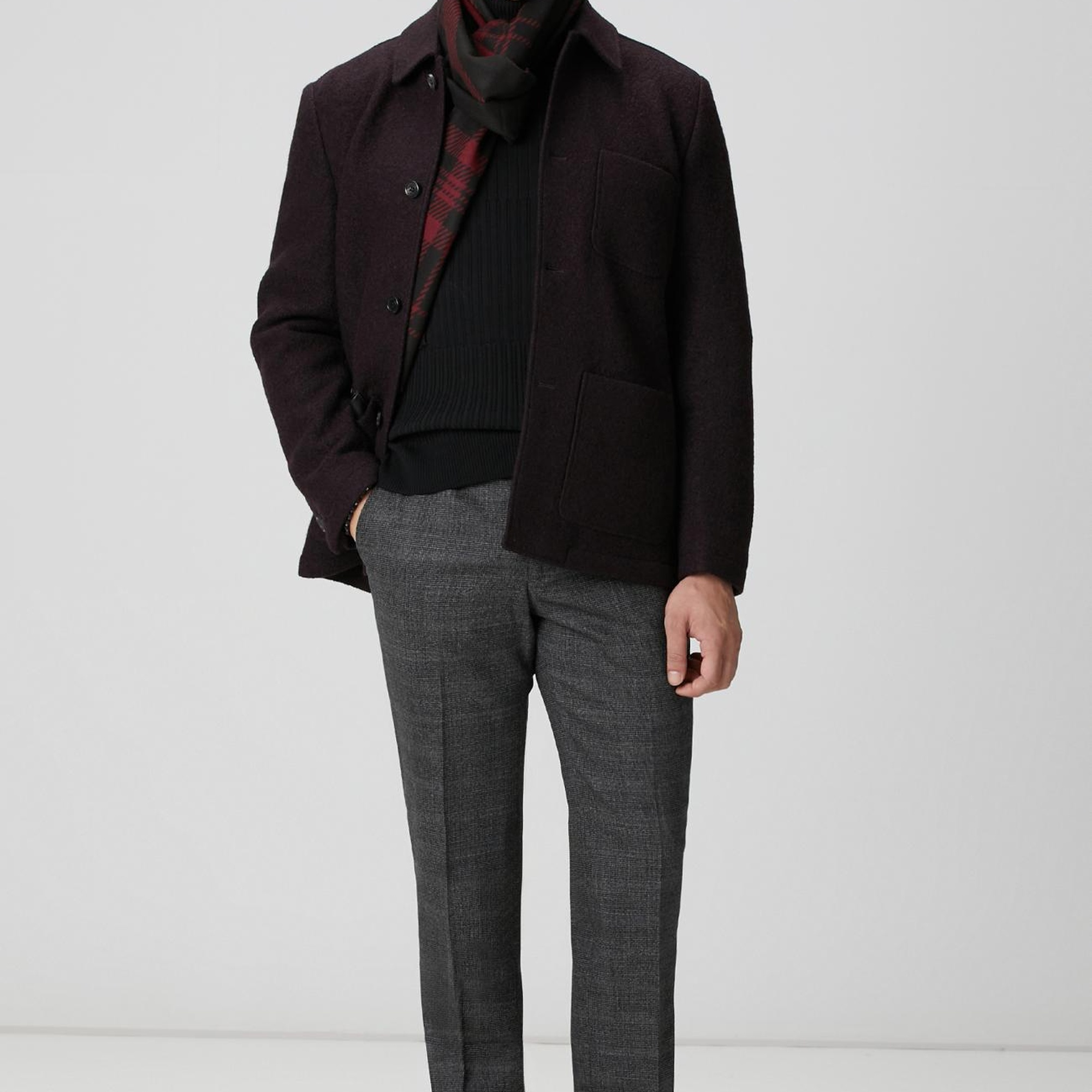 Network Erkek Siyah Antrasit Kemer Detaylı Yün Pantolon