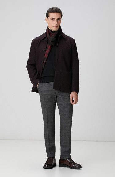  Network Erkek Siyah Antrasit Kemer Detaylı Yün Pantolon