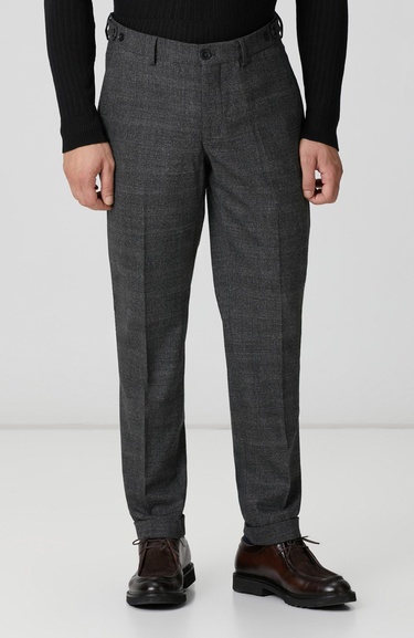  Network Erkek Siyah Antrasit Kemer Detaylı Yün Pantolon