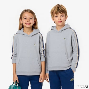  Lacoste Çocuk Bisiklet Yaka Gri Sweatshirt