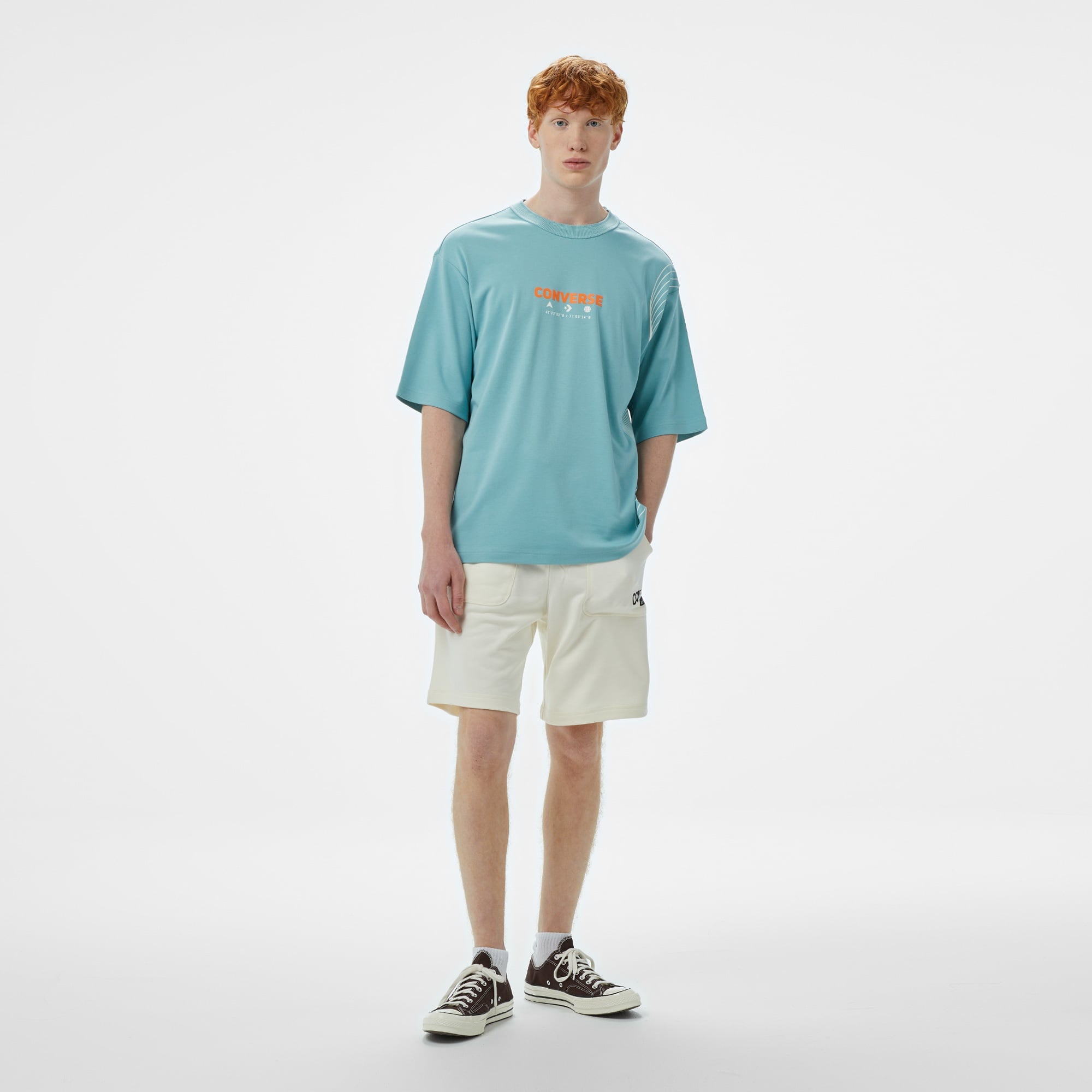 Converse Star Chevron Baskılı Oversize Fit Erkek Mavi T-Shirt