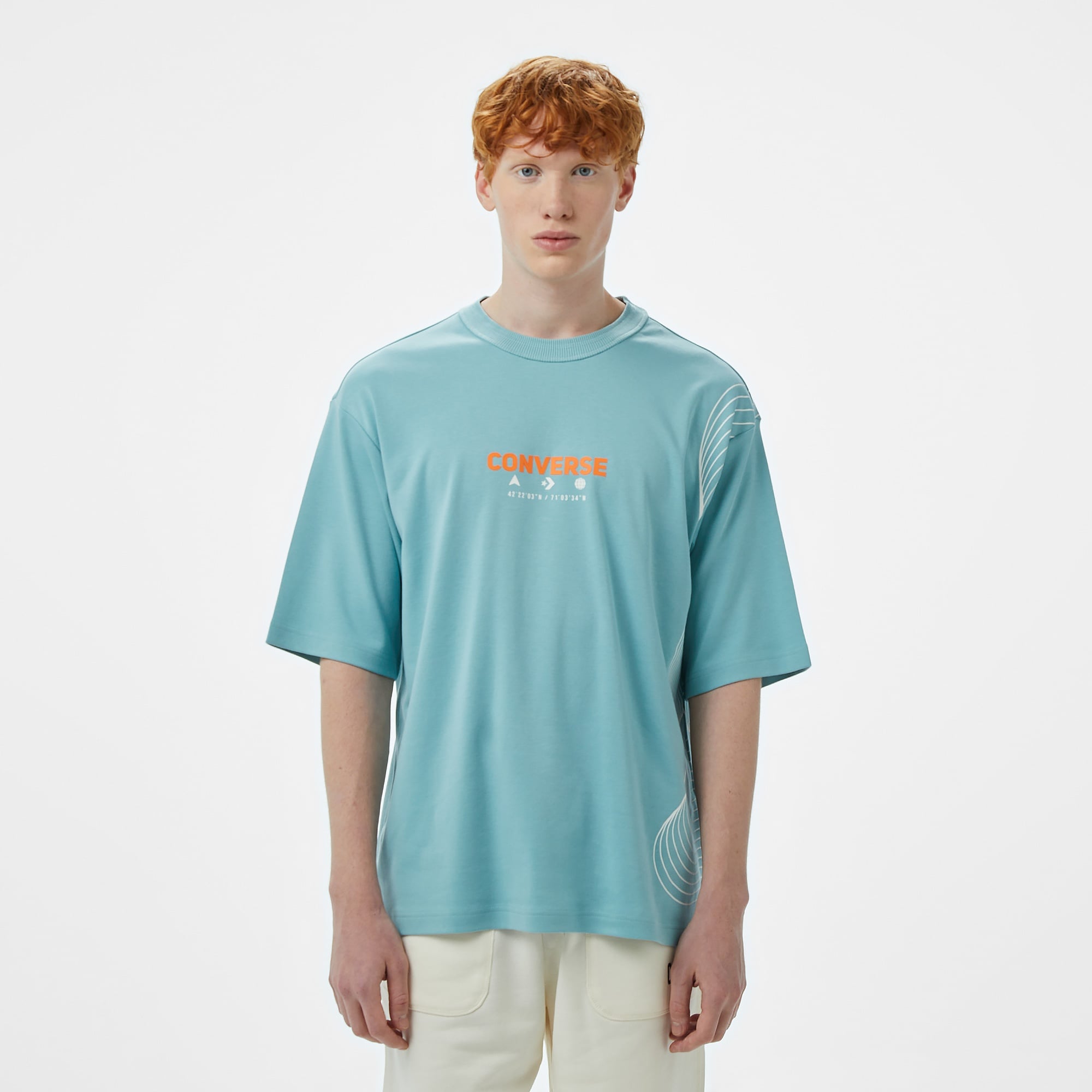 Converse Star Chevron Baskılı Oversize Fit Erkek Mavi T-Shirt