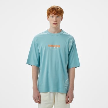  Converse Star Chevron Baskılı Oversize Fit Erkek Mavi T-Shirt