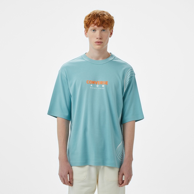  Converse Star Chevron Baskılı Oversize Fit Erkek Mavi T-Shirt