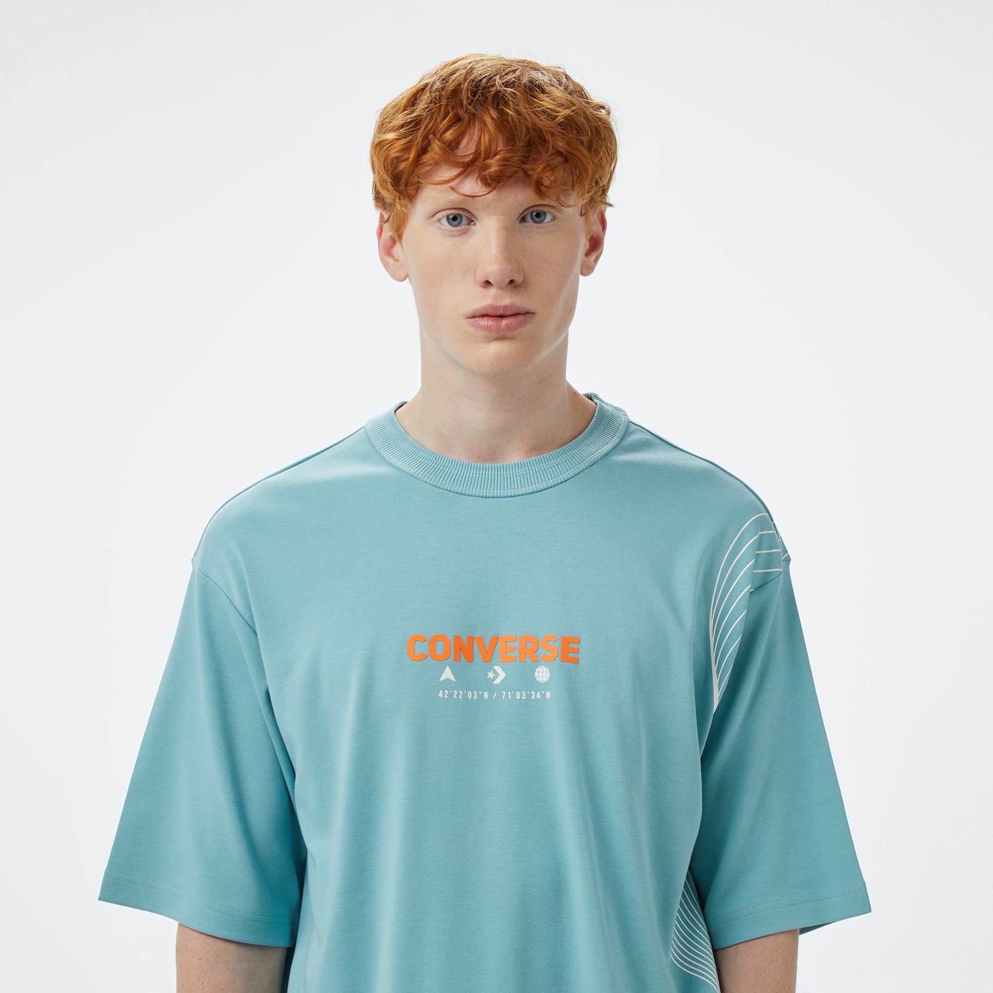 Converse Star Chevron Baskılı Oversize Fit Erkek Mavi T-Shirt