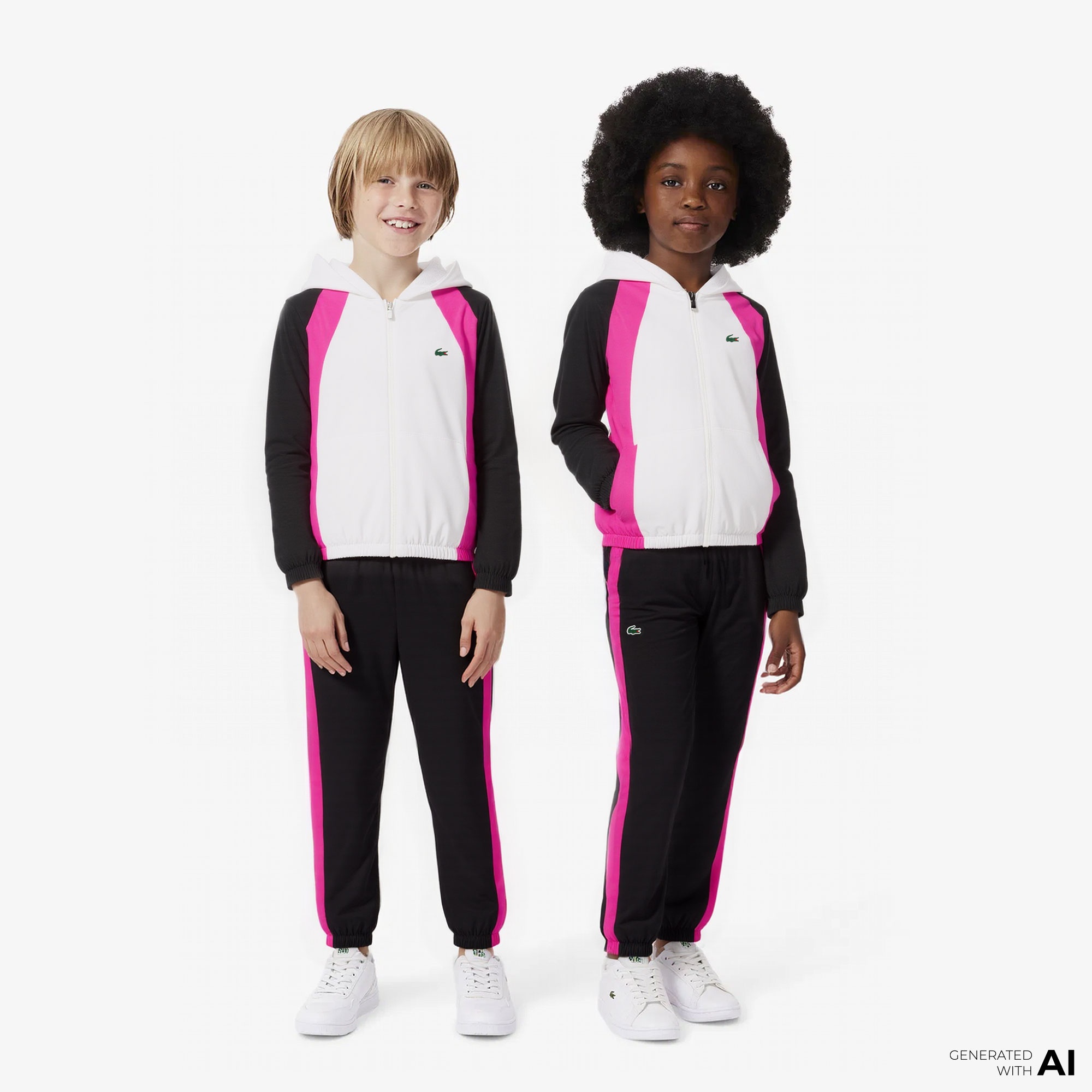 Lacoste Çocuk Kapüşonlu Renk Bloklu Beyaz Eşofman Takımı