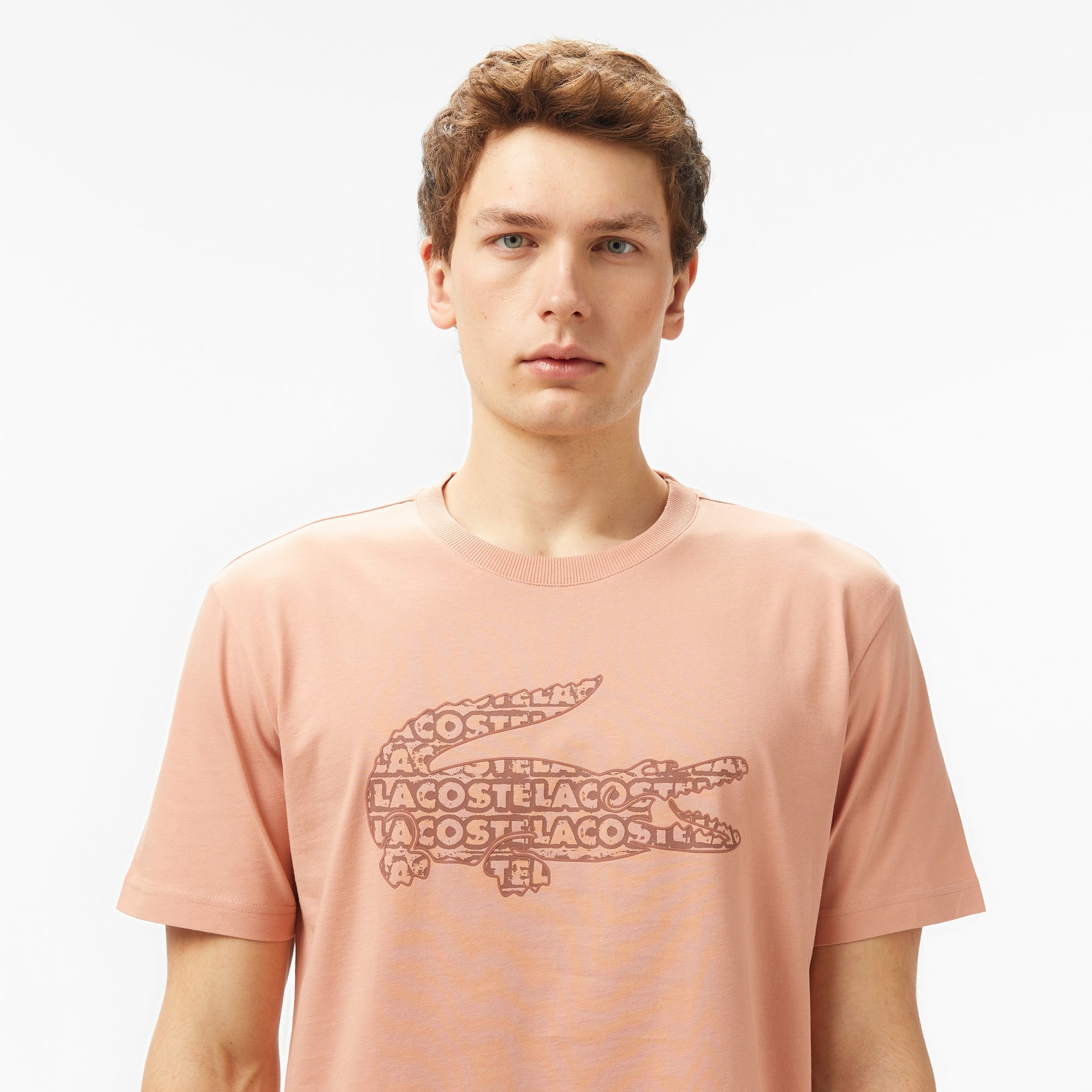 Erkek Regular Fit Bisiklet Yaka Baskılı Açık Kahverengi T-Shirt