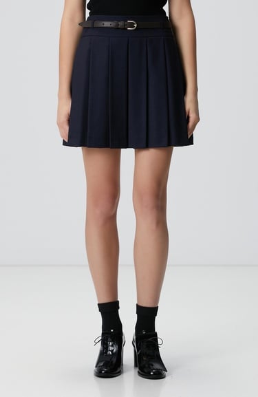  Network Kadın Lacivert Kemerli Mini Etek