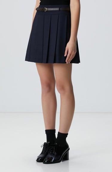  Network Kadın Lacivert Kemerli Mini Etek