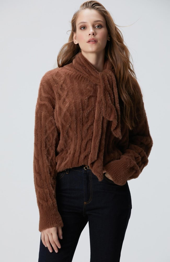  Network Kadın Acı Kahve Saç Örgü Kazak