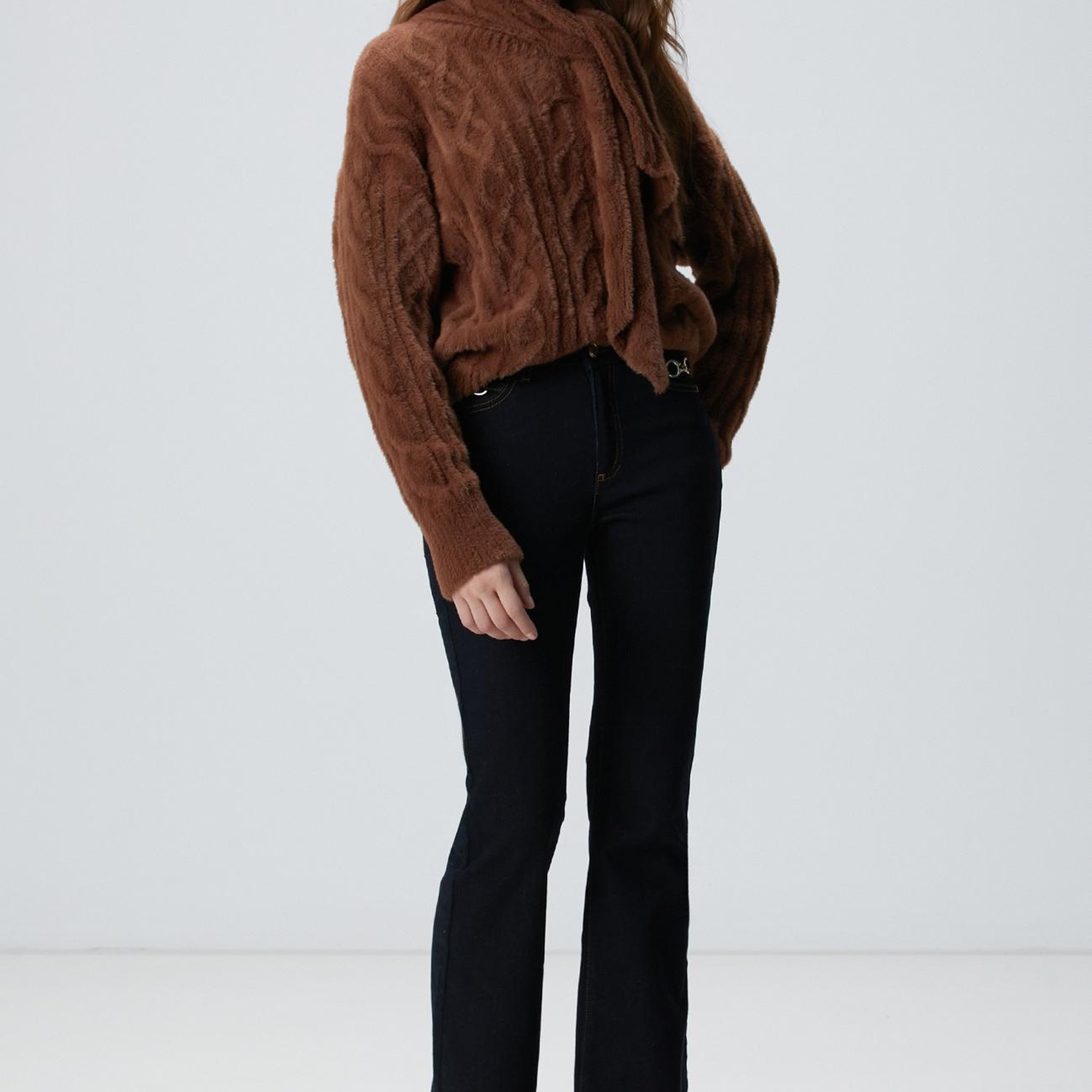 Network Kadın Acı Kahve Saç Örgü Kazak