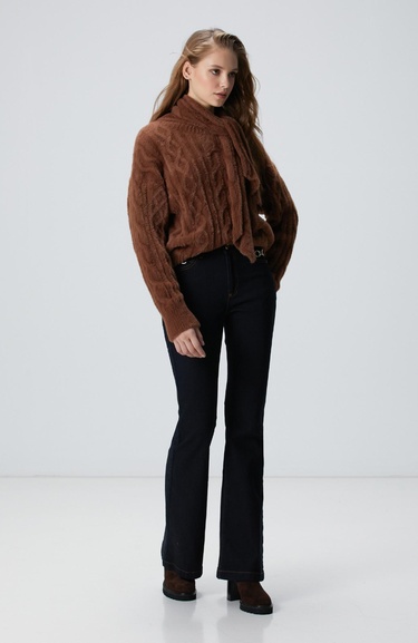  Network Kadın Acı Kahve Saç Örgü Kazak