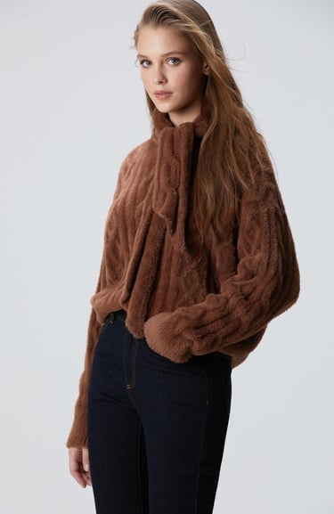  Network Kadın Acı Kahve Saç Örgü Kazak