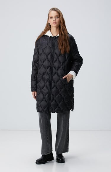  Network Kadın Siyah Kapüşon Yakalı Kaban