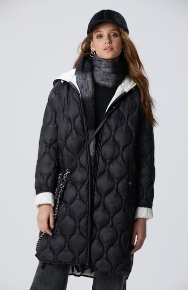  Network Kadın Siyah Kapüşon Yakalı Kaban