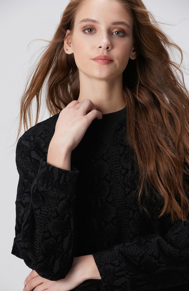  Network Kadın Siyah Baskılı Sweatshirt