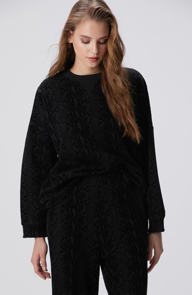  Network Kadın Siyah Baskılı Sweatshirt
