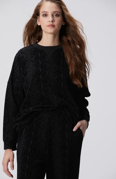  Network Kadın Siyah Baskılı Sweatshirt