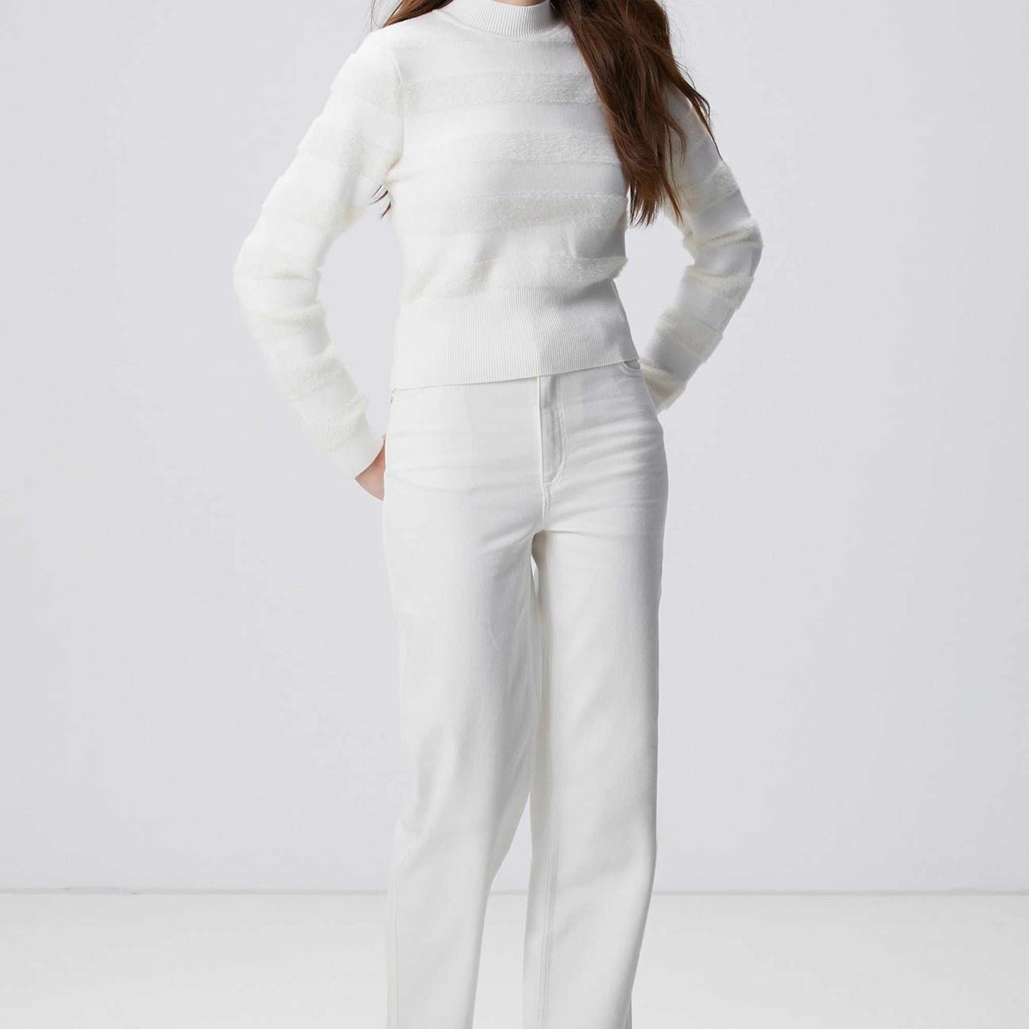 Network Kadın Kırık Beyaz Çizgili Triko Kazak