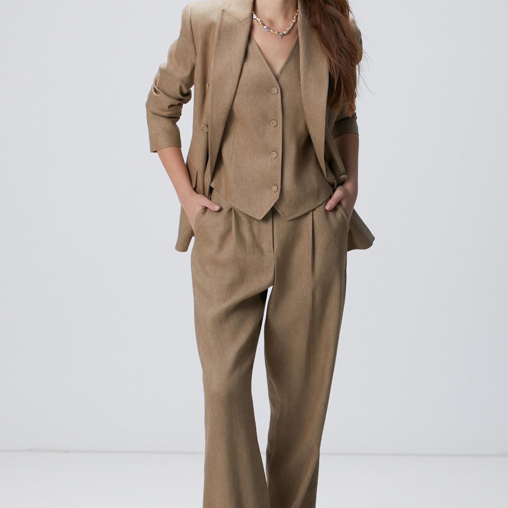 Network Kadın Vizon Melanj Keten Karışımlı Pantolon