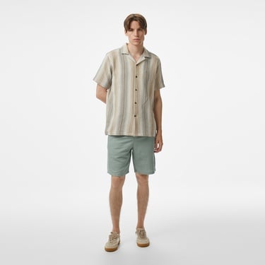  Nautica Erkek Bej Classic Fit Çizgili Gömlek