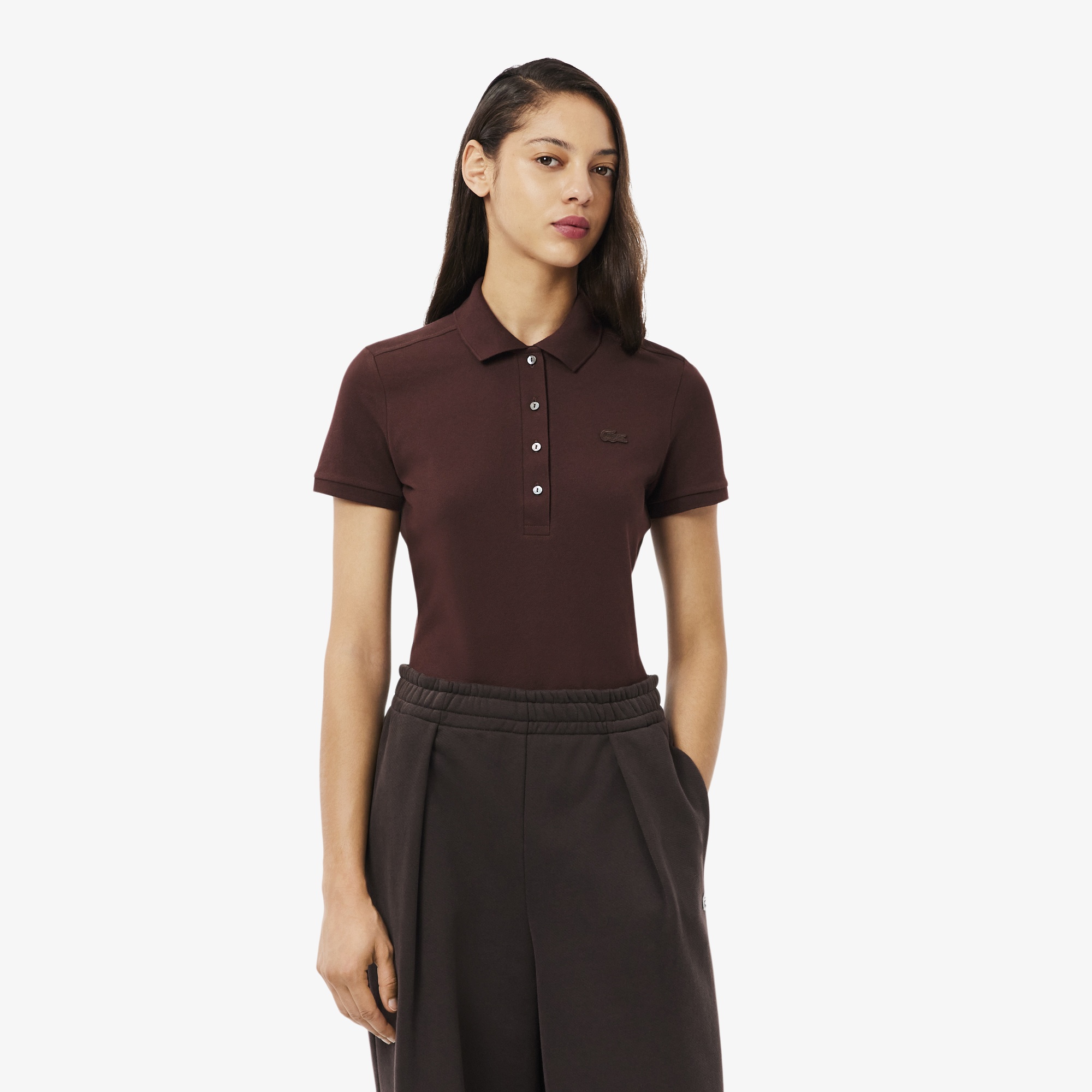 Lacoste L.12.D Kadın Slim Fit Bordo Polo