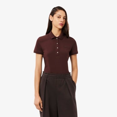  Lacoste L.12.D Kadın Slim Fit Bordo Polo
