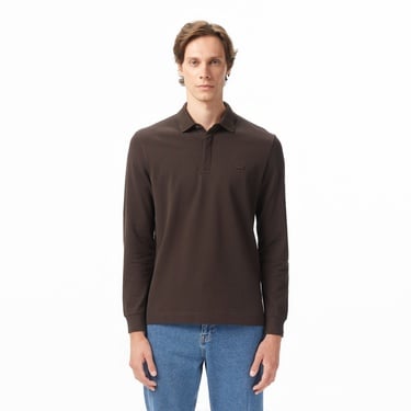  Lacoste Paris Erkek Regular Fit Uzun Kollu Kahverengi Polo
