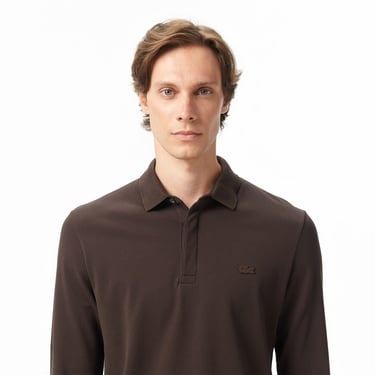  Lacoste Paris Erkek Regular Fit Uzun Kollu Kahverengi Polo