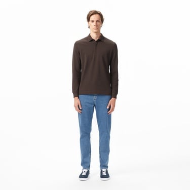  Lacoste Paris Erkek Regular Fit Uzun Kollu Kahverengi Polo