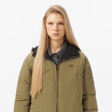  Lacoste Kadın Kapüşonlu Çift Taraflı Siyah Mont