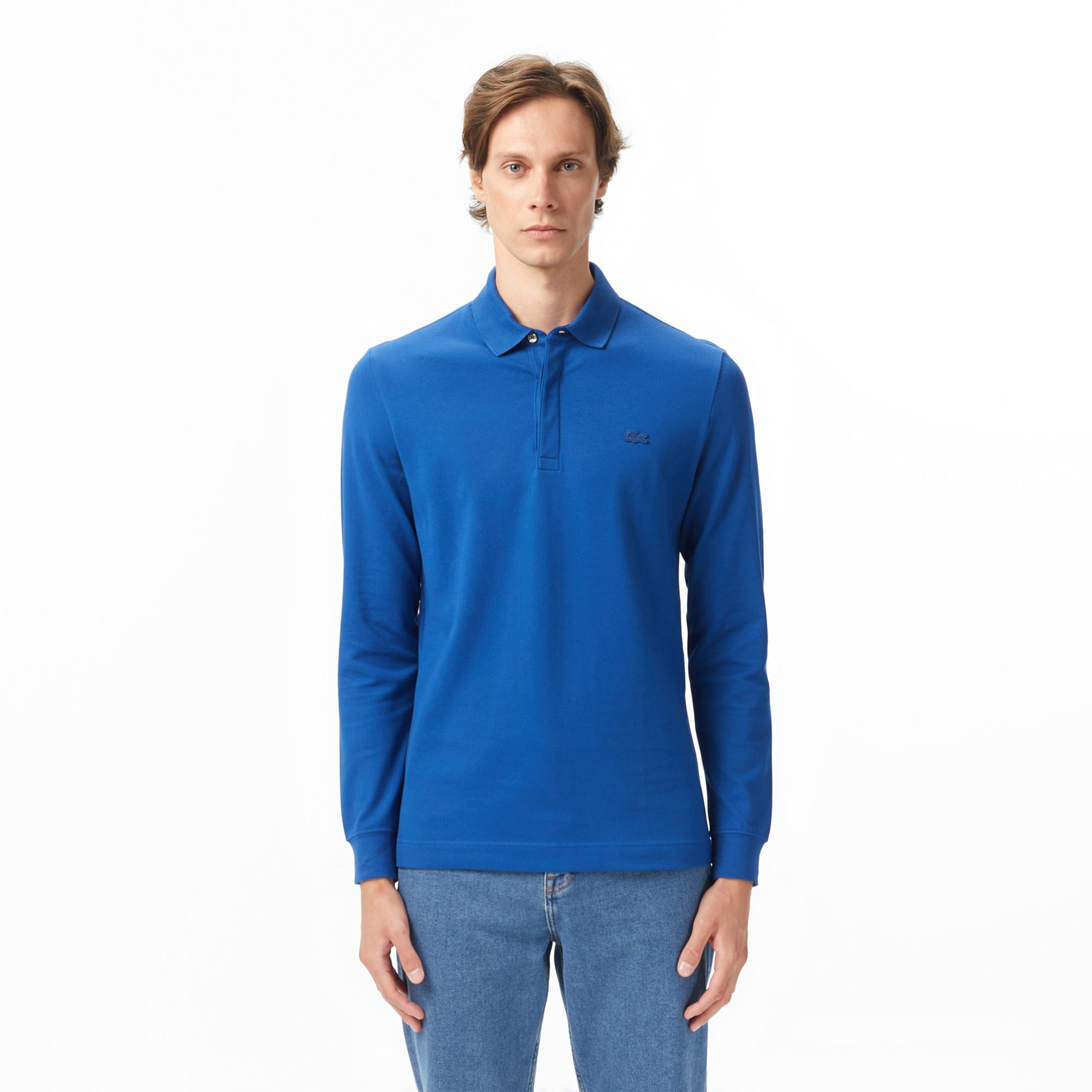 Erkek Regular Fit Uzun Kollu Koyu Mavi Paris Polo