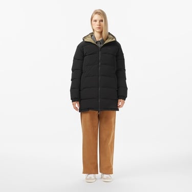  Lacoste Kadın Kapüşonlu Çift Taraflı Siyah Mont