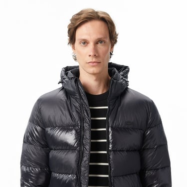  Lacoste Erkek Kapüşonlu Siyah Mont