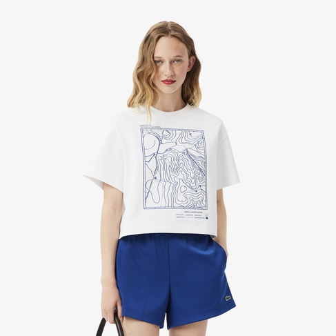  Lacoste Kadın Oversize Fit Bisiklet Yaka Beyaz T-Shirt